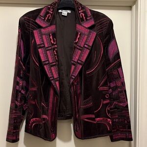 Chic Women's Velvet Blazer with Pink and Brown Design
